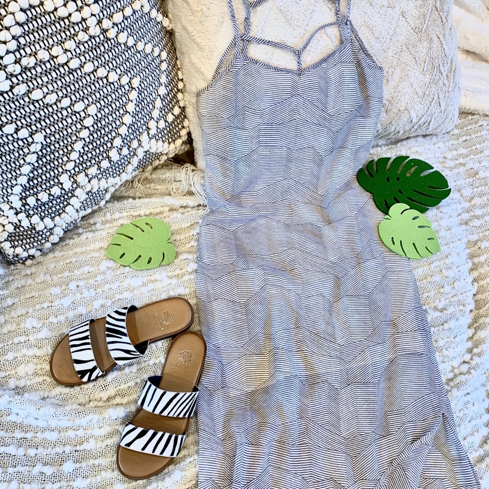 BCBG maxi dress with sheer overlay and side slit